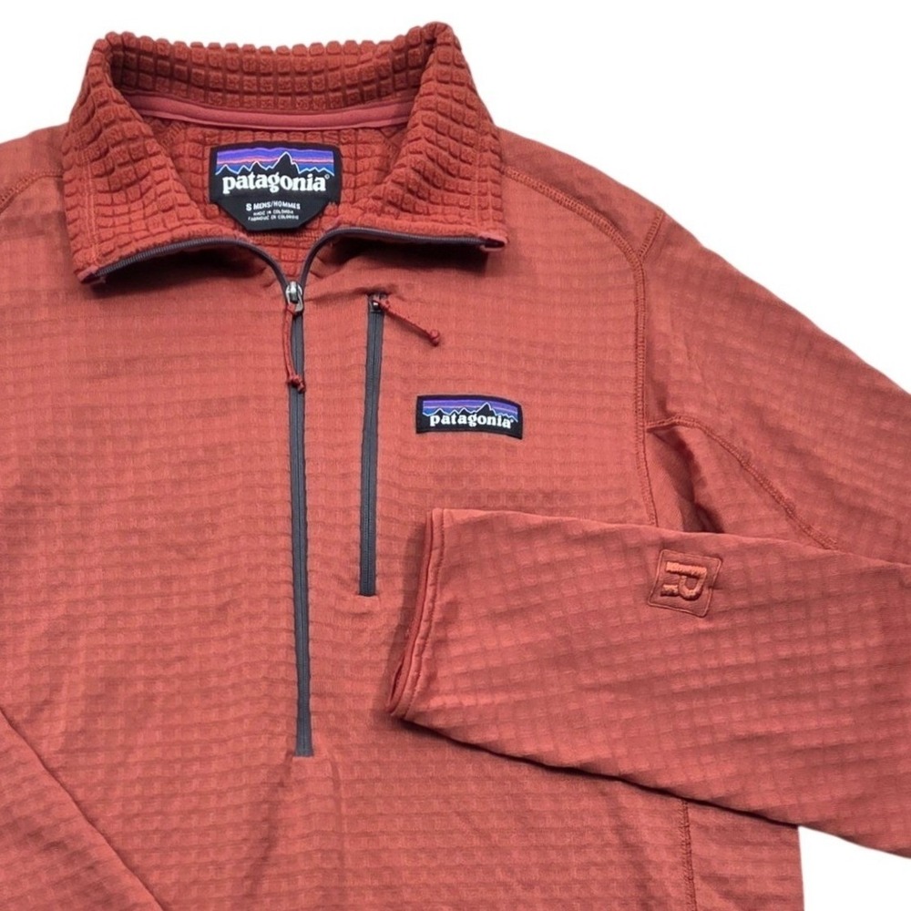 Patagonia R1 Pullover Fleece 1/4 Zip Polartec Power Grid Rust Orange Mens Small